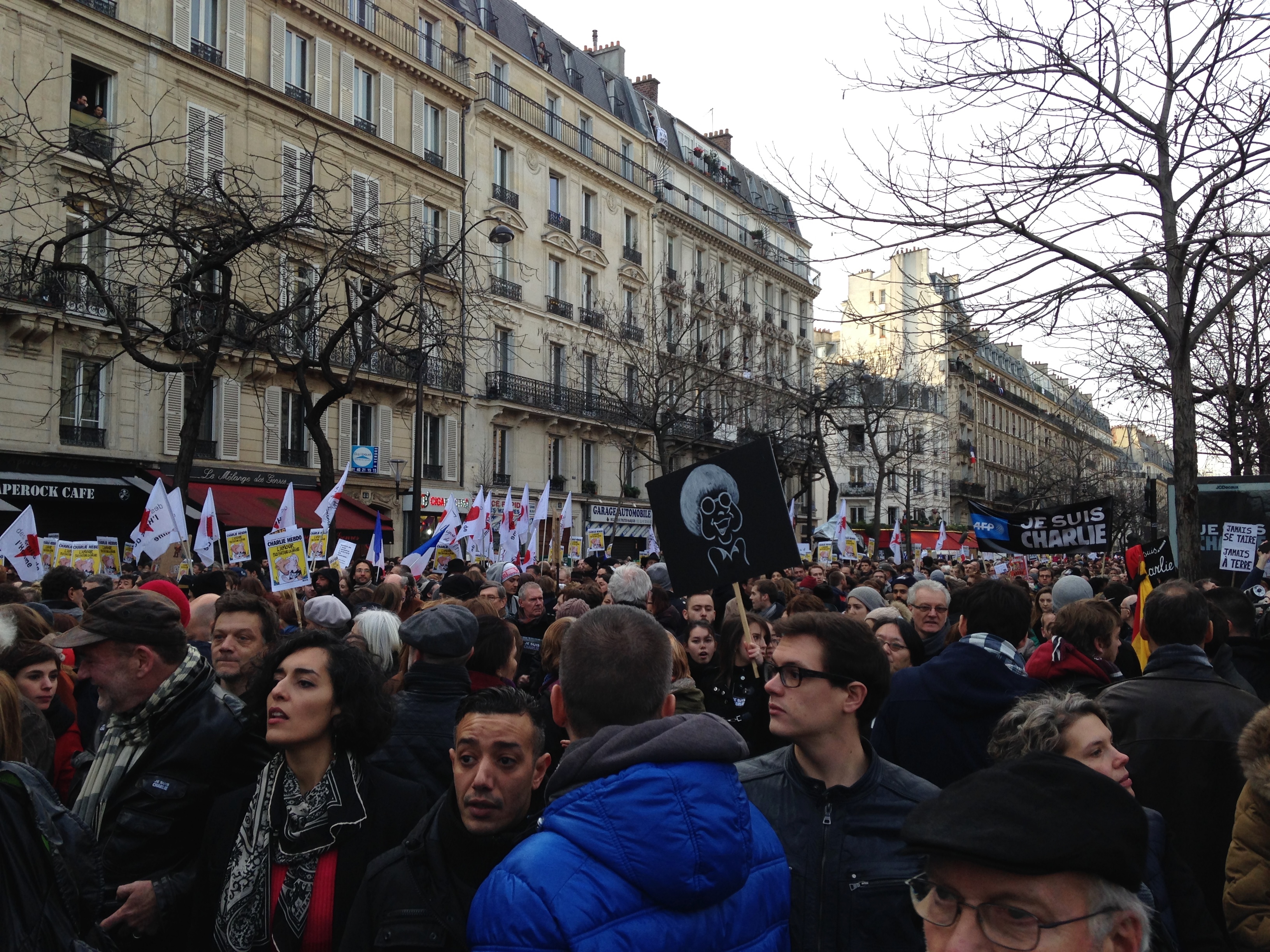 An estimated one million people marched up Boulevard Voltaire in Paris in an act of solidarity after a series of terrorist attacks last week, including an attack on a satire publication that left 12 dead.